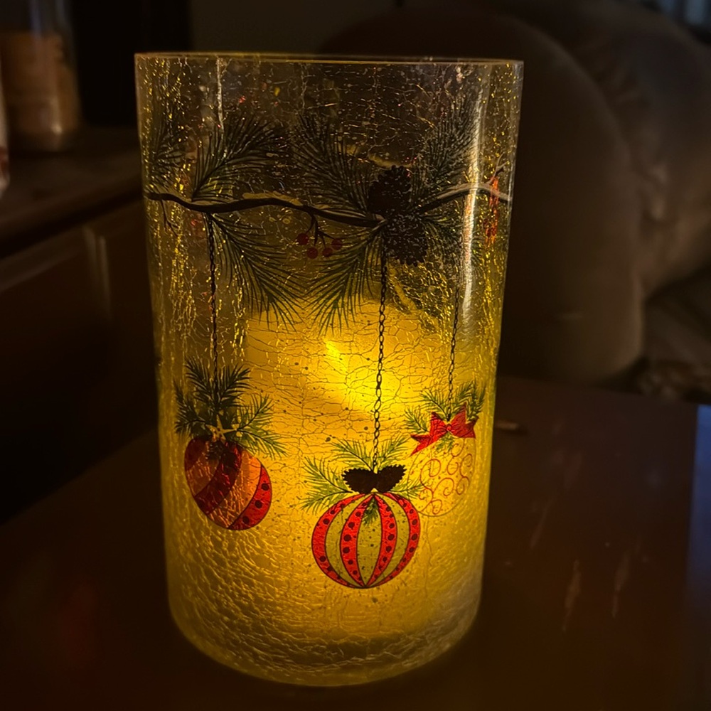 Yankee Candle Christmas Crackle Large Jar Holder ORNAMENTS Hand Painted